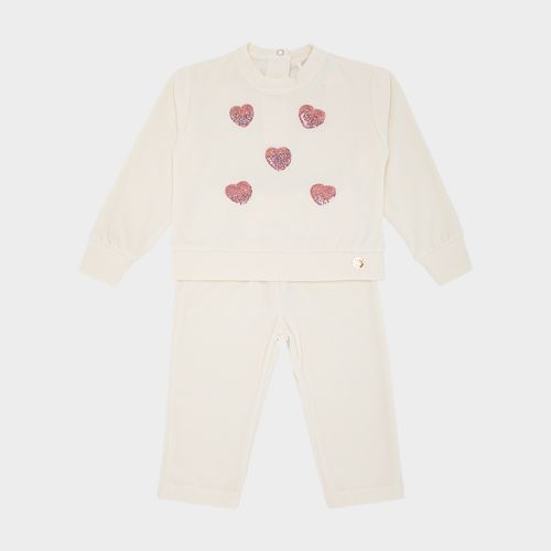 Conjunto de Bebê Feminino Plush Aplique Coração - OFF WHITE