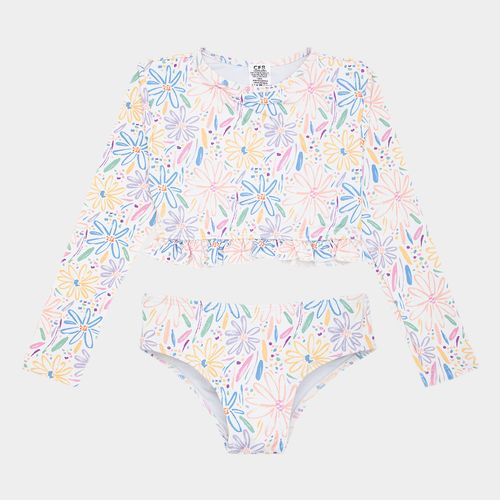 Biquíni de Bebê Feminino de Manga Longa com Proteção UV50+ Estampa Expressar - ESTAMPADO