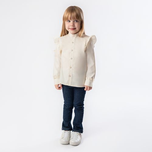 Bata de Bebê Feminina Manga Longa Algodão Egípcio Fio 60 com Babados - OFF WHITE