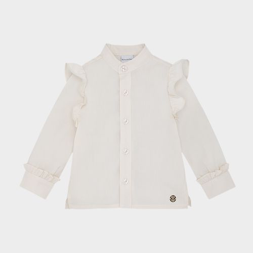 Bata de Bebê Feminina Manga Longa Algodão Egípcio Fio 60 com Babados - OFF WHITE