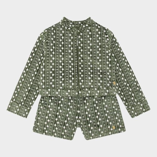 Conjunto Infantil Feminino Casaco e Shorts Veludo com Bordados - VERDE