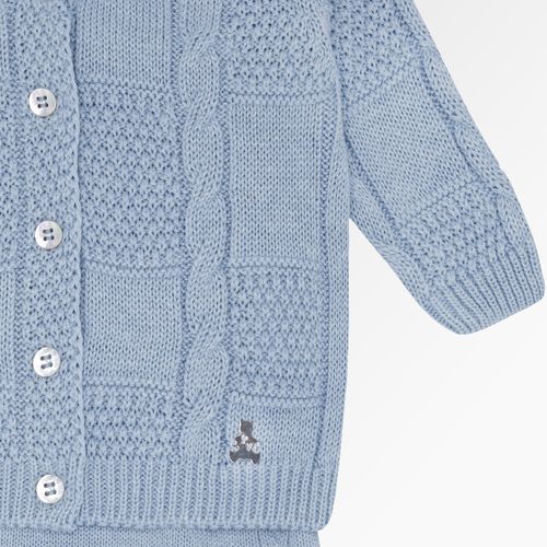 Saída de Maternidade Masculina com Manta Tricot Quadrados Ponto Trança - AZUL ANDES