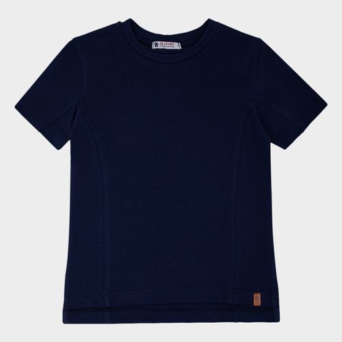 Camiseta Infantil Masculina Manga Curta com Frisos - AZUL MARINHO