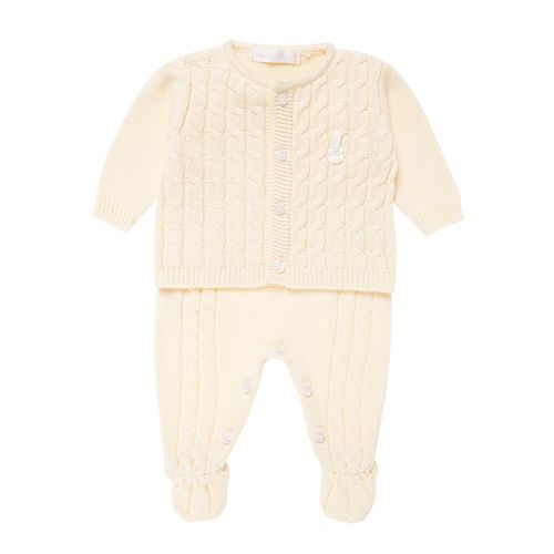 Saída de Maternidade Masculina Tricot Casaco e Jardineira - AMARELO