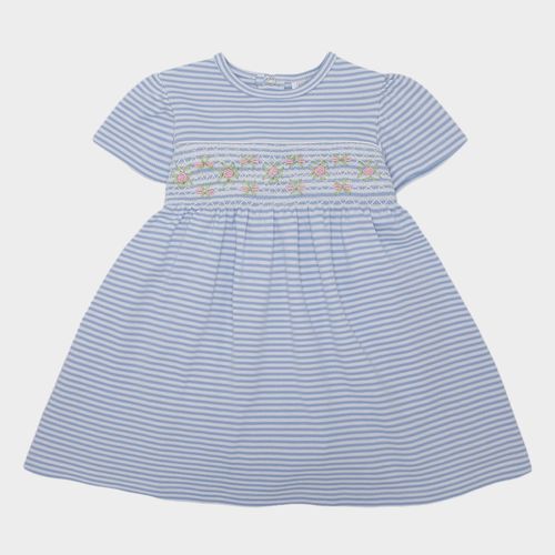 Macacão Vestido de Bebê Feminino Listrado - AZUL BEBE