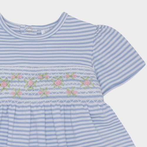 Macacão Vestido de Bebê Feminino Listrado - AZUL BEBE