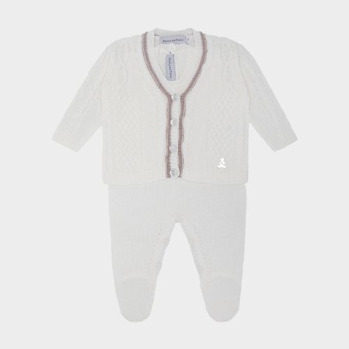 Saída de Maternidade Bebê Menino Tricot com Frisos - BRANCO
