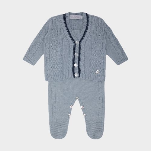 Saída de Maternidade Bebê Menino Tricot com Frisos - INDIGO BLUE