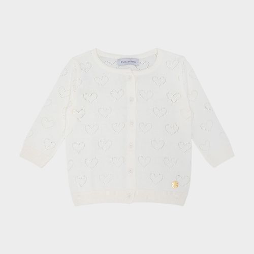Cardigan Bebê Menina Tricot Coração - OFF WHITE