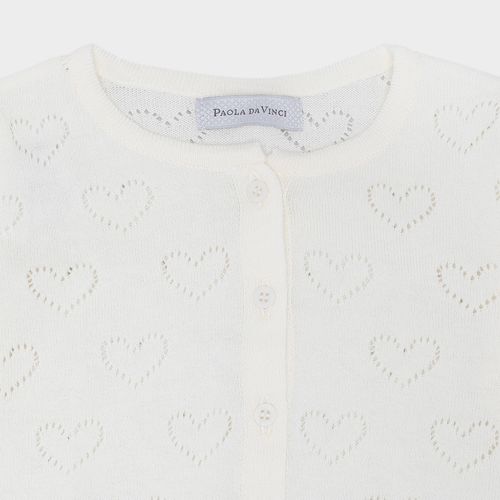 Cardigan Bebê Menina Tricot Coração - OFF WHITE