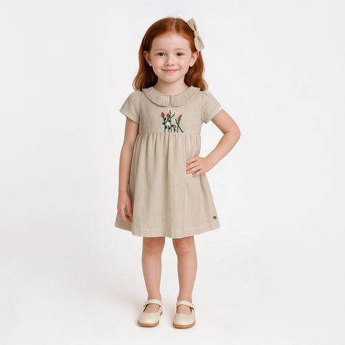 Vestido de Bebê Feminino Puro Linho - PALHA