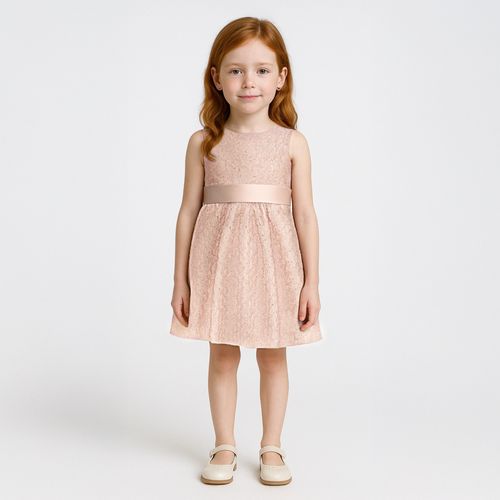 Vestido de Bebê Feminino Tule Bordado - NUDE
