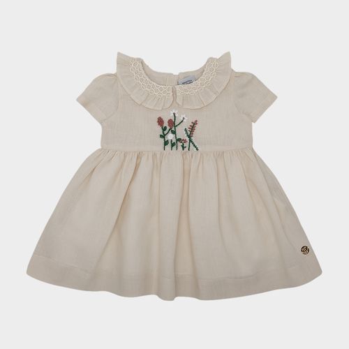 Vestido de Bebê Feminino Puro Linho - PALHA