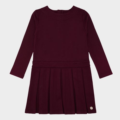 Vestido Infantil Feminino de Manga Longa com Pregas - BORDO