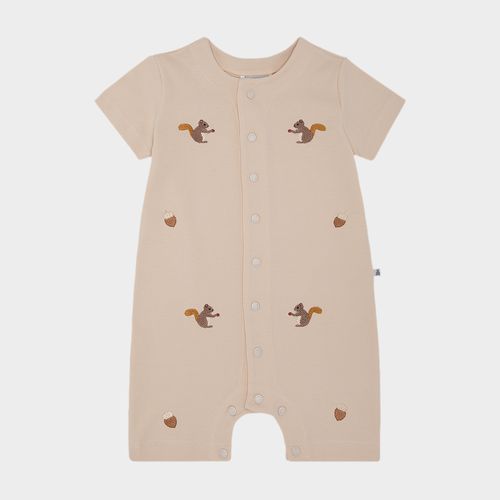 Macacão Curto de Bebê Masculino Algodão Egípcio Esquilos - BEGE