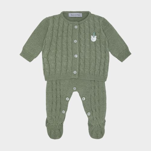 Saída de Maternidade Masculina Tricot Casaco e Jardineira - VERDE M.PLANT