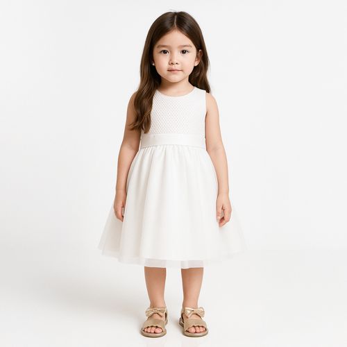 Vestido de Bebê Feminino Tule com Laço - BRANCO