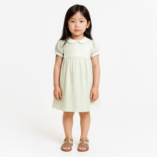 Vestido de Bebê Feminino Maquinetado Fio 60 - VERDE