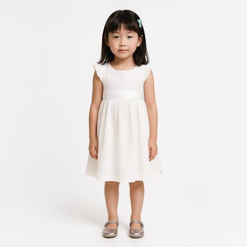 Vestido de Bebê Feminino Puro Linho com Pregas - BRANCO