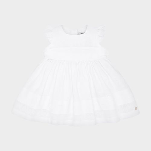 Vestido de Bebê Feminino Puro Linho com Pregas - BRANCO