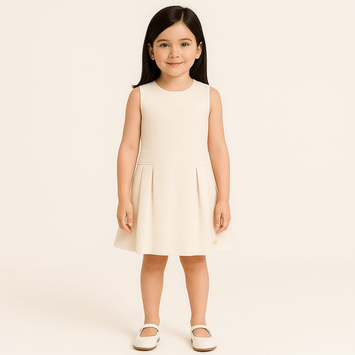 Vestido de Bebê Feminino com Pregas - OFF WHITE