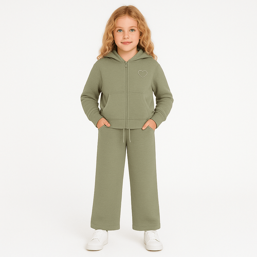 Conjunto Infantil Feminino Moletom com Capuz Bordado - VERDE
