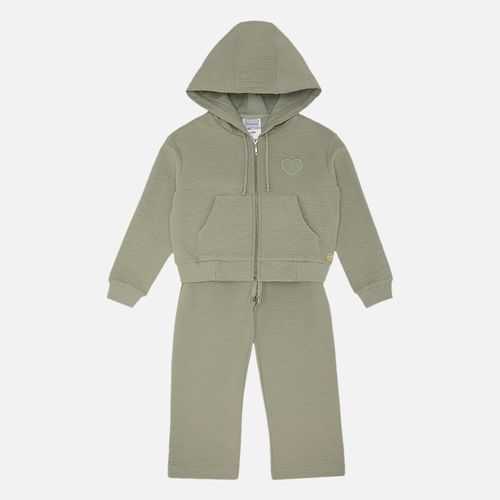 Conjunto Infantil Feminino Moletom com Capuz Bordado - VERDE