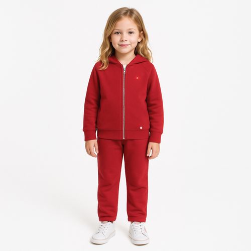 Conjunto Infantil Feminino Moletom com Capuz Bordado - BRICK