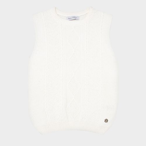 Colete Tricot Infantil Feminino Coração - NATURAL