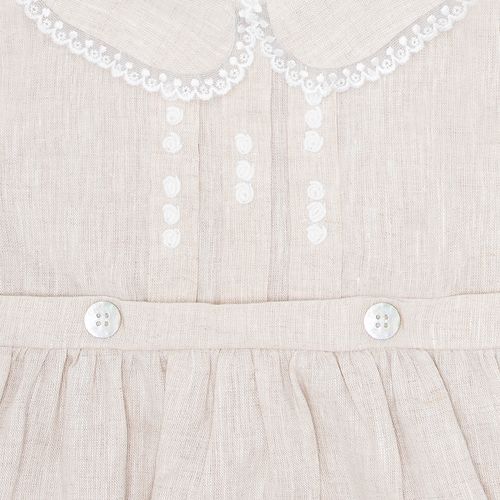Romper de Bebê Feminino Puro Linho com Pregas - NATURAL
