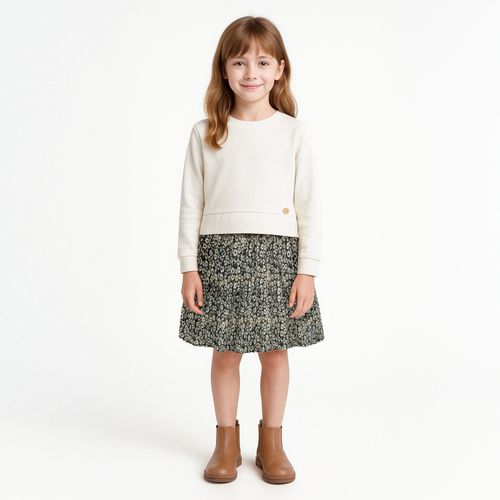 Vestido Infantil Feminino Moletom com Saia Estampa Mil Flores - OFF WHITE
