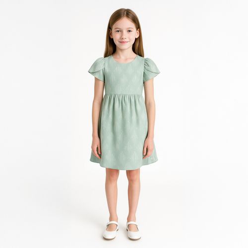 Vestido Infantil Feminino Jacquard Anarruga - VERDE