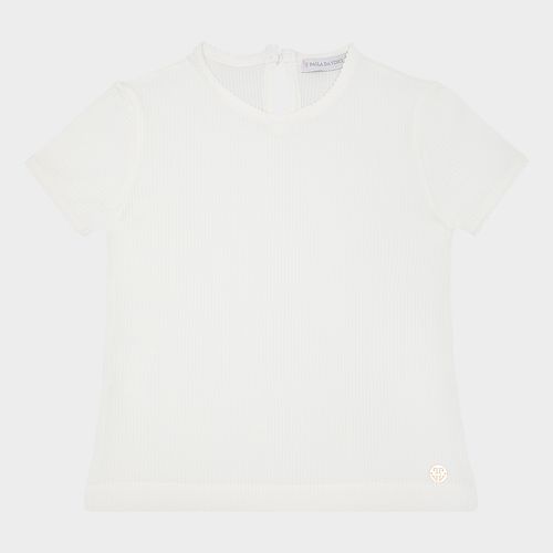 Blusa Infantil Feminina Canelada Manga Curta Picueta - OFF WHITE