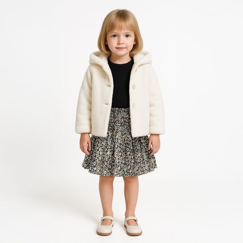 Casaco de Bebê Feminino com Capuz - OFF WHITE