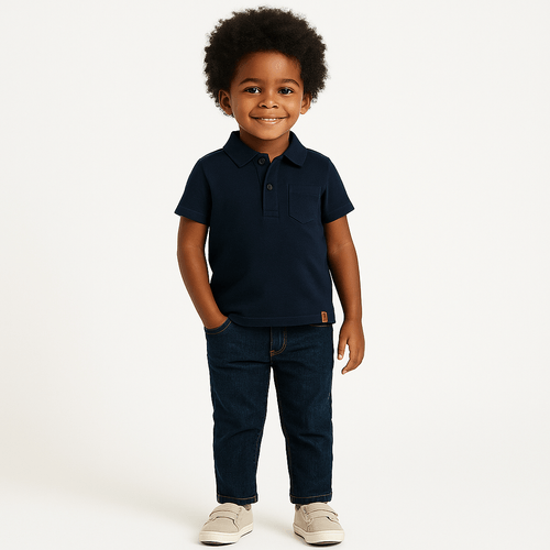 Polo de Bebê Masculina Manga Curta Piquet - AZUL MARINHO