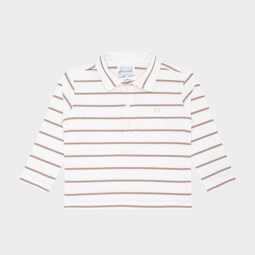 Camiseta Polo de Bebê Masculino Manga Longa Listrada - KAKI
