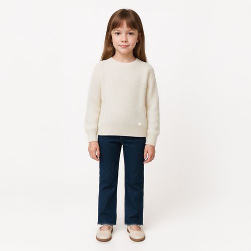 Blusa Infantil Feminina Tricot  Manga Longa - NATURAL