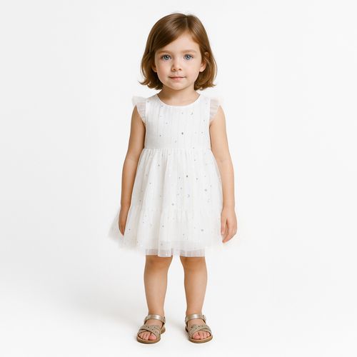 Vestido de Festa de Bebê Tule Estrelas - BRANCO