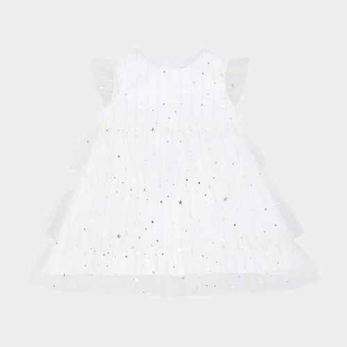 Vestido de Festa de Bebê Tule Estrelas - BRANCO