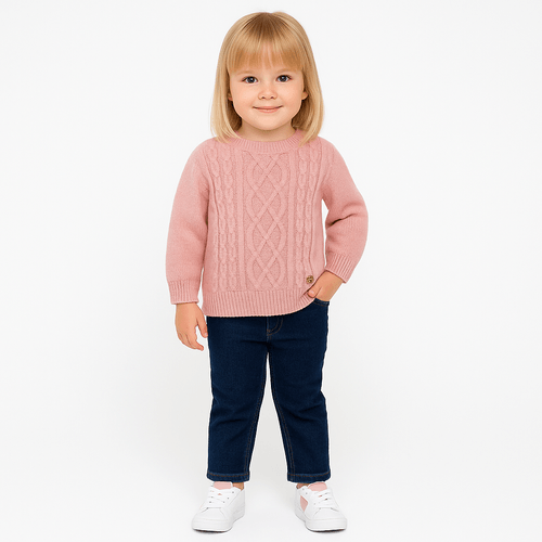 Blusa de Bebê Feminina Tricot Manga Longa - ROSA MESCLA