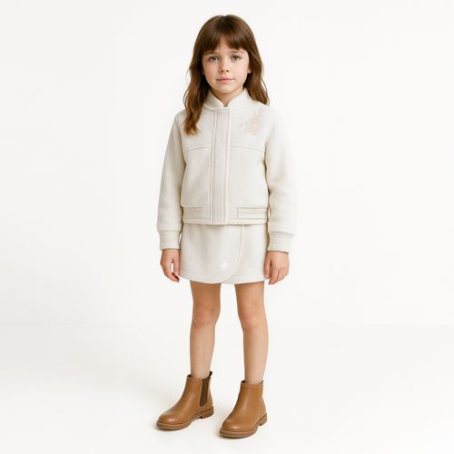 Conjunto Infantil Feminino Casaco e Shorts Saia Chenille - OFF WHITE