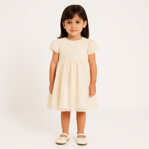 Vestido de Festa de Bebê Feminino Tule Bordado - OFF WHITE