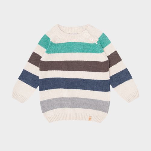Blusa Tricot de Bebê Masculino Manga Longa Listras - BEGE