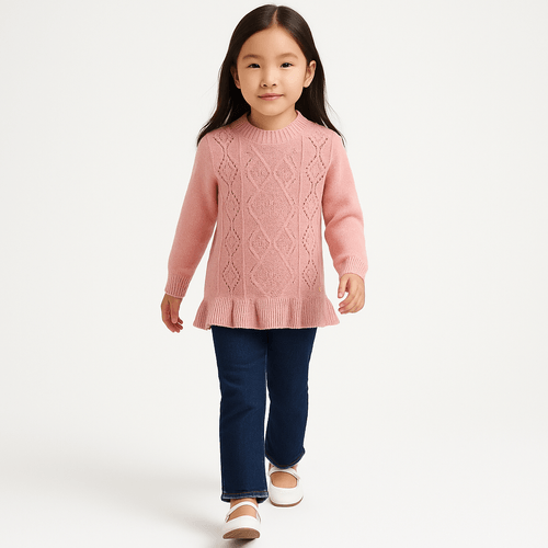 Blusa Tricot Infantil Feminina com Babados - ROSA ANTIGO