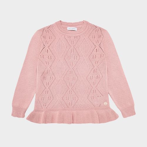 Blusa Tricot Infantil Feminina com Babados - ROSA ANTIGO