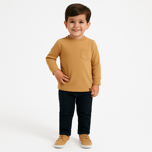 Camiseta de Bebê Masculina Manga Longa Malhão Pima - OCRE