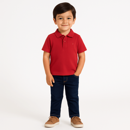 Polo de Bebê Menino Manga Curta Piquet Pima - VERMELHO