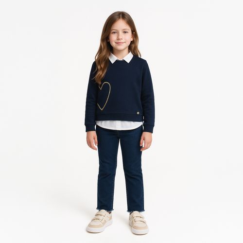 Blusa Infantil Feminina Manga Longa com Camisa - AZUL MARINHO