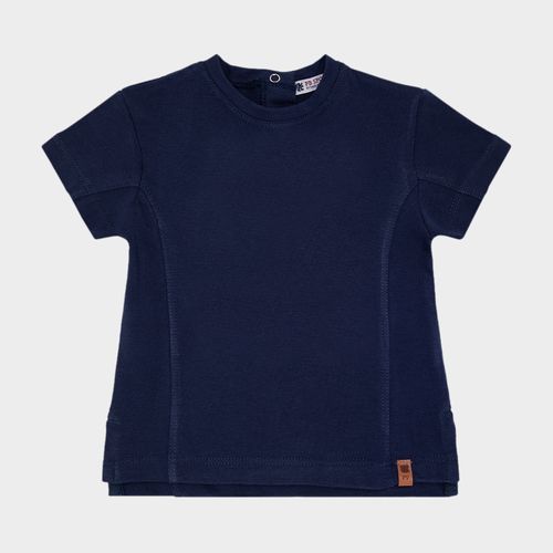 Camiseta de Bebê Masculina Manga Curta com Frisos - AZUL MARINHO