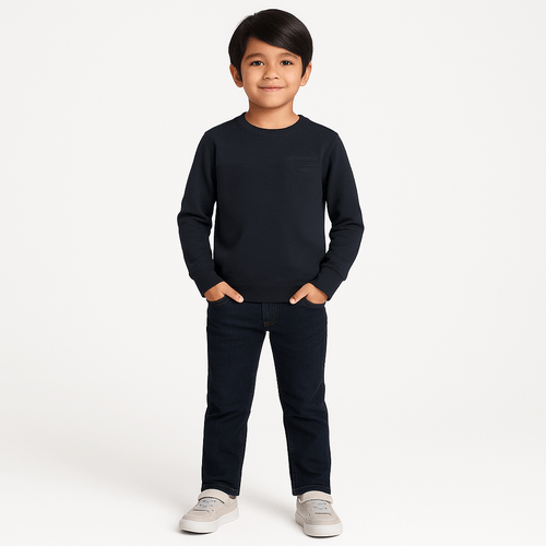 Camiseta Infantil Masculina Manga Longa Malha Texturizada - PRETO